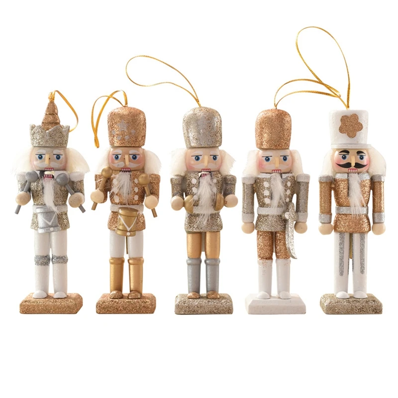 

5 Pcs/Set 13CM Nutcracker Soldier Decoration Glitter Nutcracker Pendant Small Puppet Family Christmas Tree Decorations