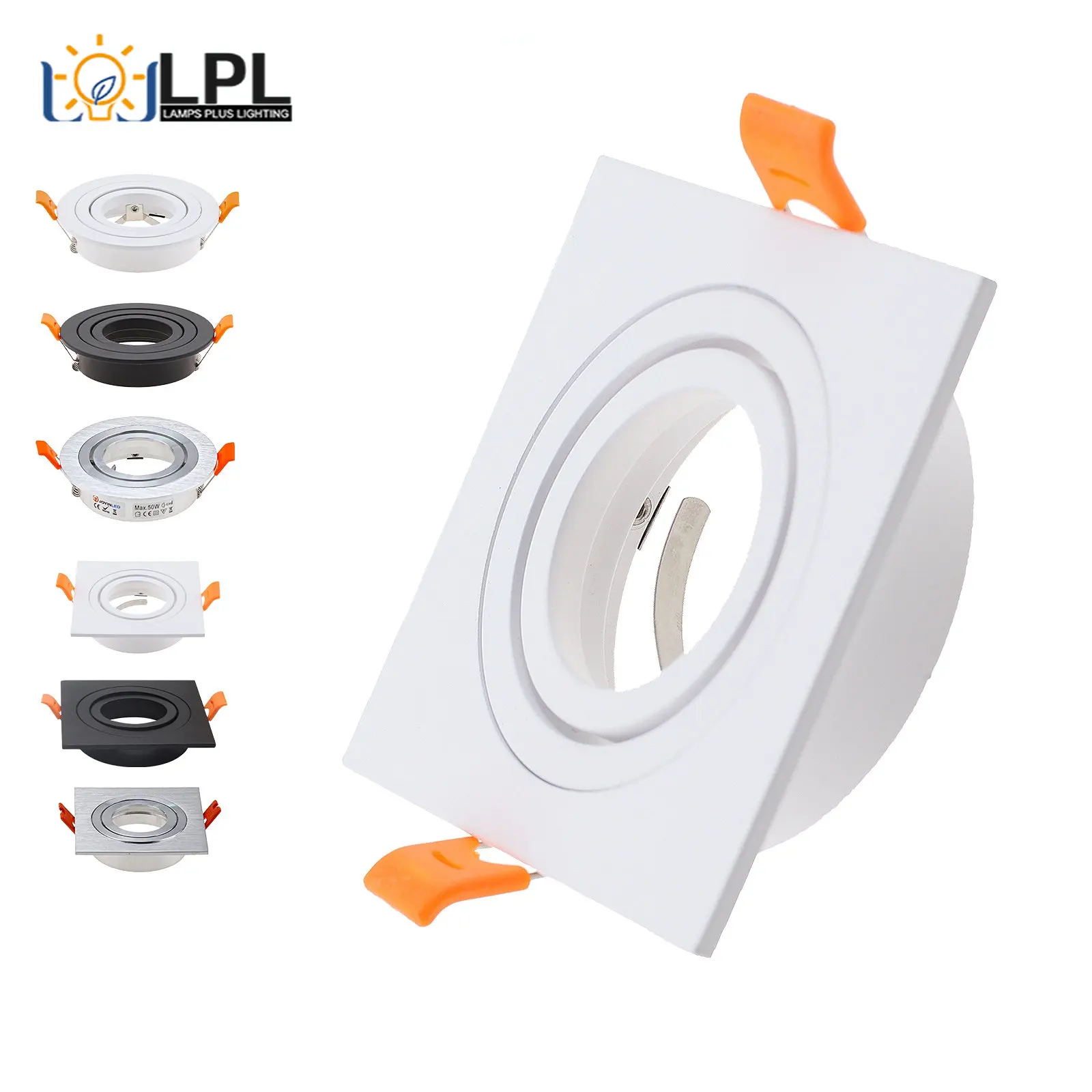 

Black White Silver Round Square Recessed LED Ceiling Light Adjustable Frame MR16 GU10 Bulb Fixture Aluminum Downlight Holder