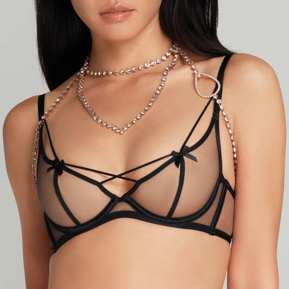 Двухслойная цепочка для бюстгальтера бикини женщин аксессуары с кристаллами