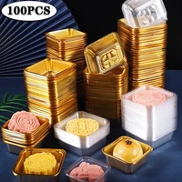 100pcs square moon cake tray egg yolk crisp cake hold packing plastic inner box gold clear cake puff box pastry decoration