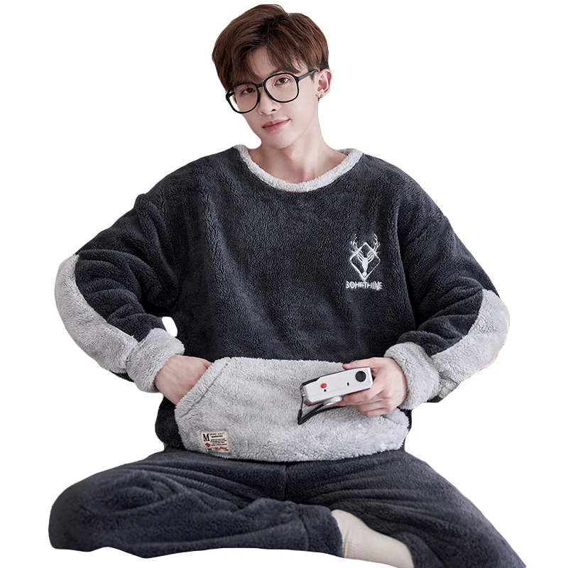 FUNISHI Men's pijama Cartoon Winter Pajamas Loose Version Pajama Set Pullover Sleepwear Plus Size 4XL Inspissate Flannel