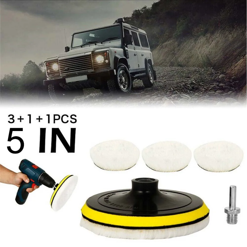 

5pcs 5X Inch Wool Polishing Pads Buffing Wheel Mop Kit Polish Pad With Hook Loop For Car Polisher Drill Adapter Accessories