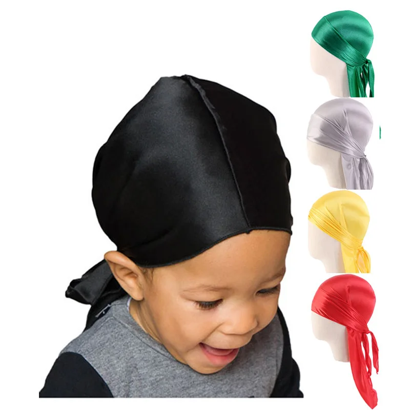 

Детские шелковистые банданы, тюрбан, шапка, уличная стежка Du-Rag для детей, для мальчиков, шелковая дураг, волнистая шапка, повязка на голову, головной убор, аксессуары для волос