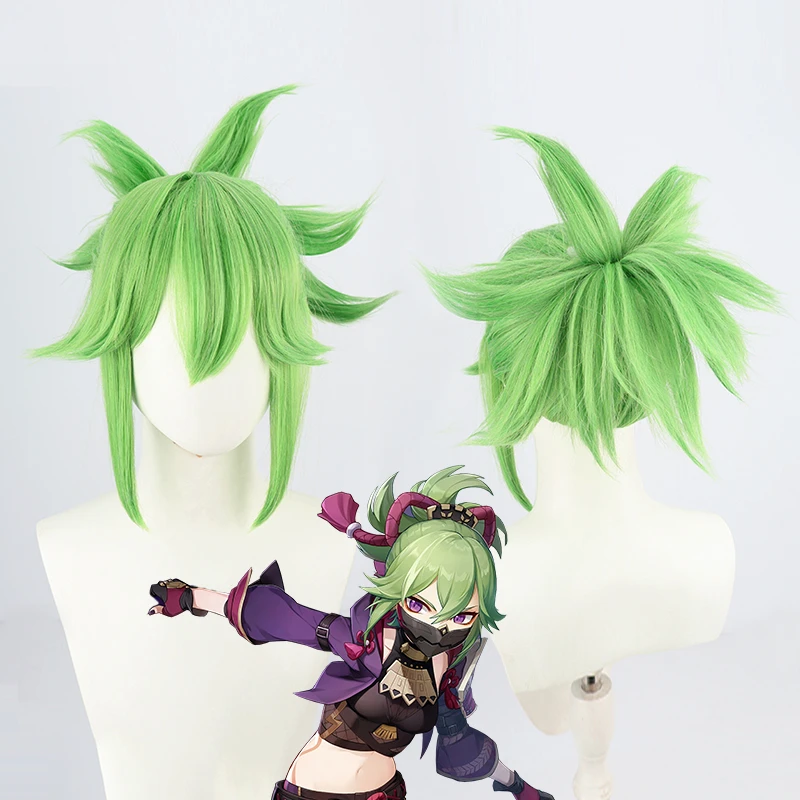 

Genshin Impact Kuki Shiobu Cosplay Wig Green Heat Resistant Hair Adult Halloween +Free Wig Cap(NO Styled)