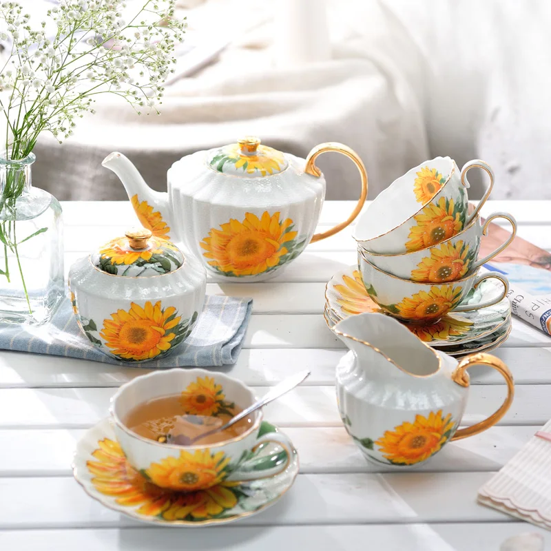 

European-style Bone China Afternoon Tea Cup and Saucer Household Ceramic Water Cup Simple Coffee Cup Set Complete Set of British