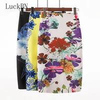 autumn summer skirts office womens skirts digital printed midi pencil skirt high waist casual chic floral sweet faldas 2021
