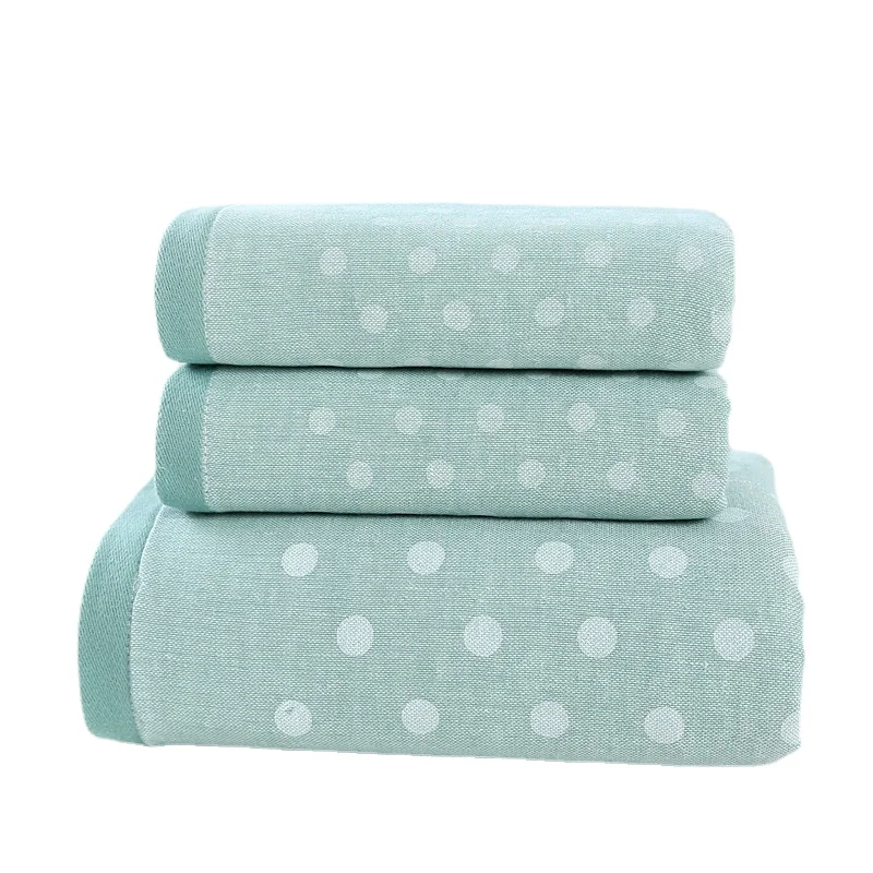 Комплект банных полотенец 100% хлопок розовый горошек зеленый высокое качество