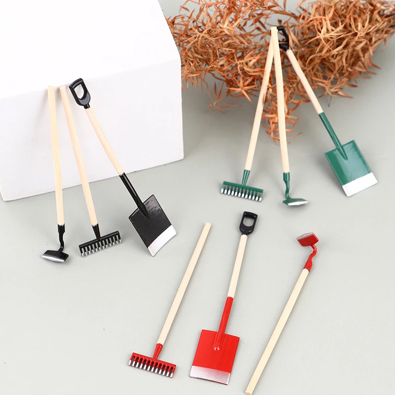 

3Pcs 1:12 Scale Dollhouse Miniature Iron Rake Shovel Hoe And Pitchfork Farming Tools Fairy Garden Accessories Furniture Toys