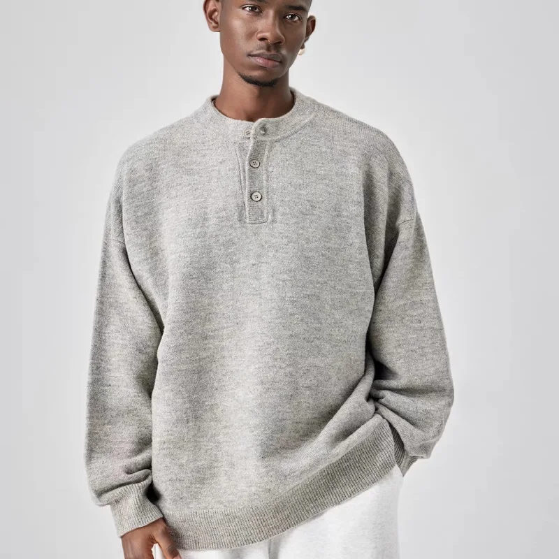 Мужской трикотажный свитер-поло с воротником-поло стирающийся в машинке