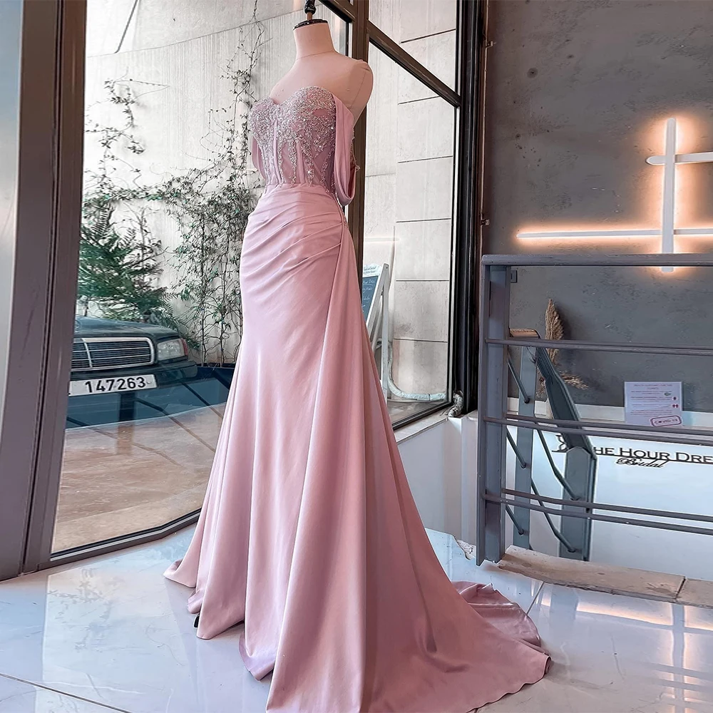 

Luxury Evening Dresses for Women 2022 Beaded Sweetheart Mermaid Evening Gown Long Off Shoulder Applique Illusion Party Dress
