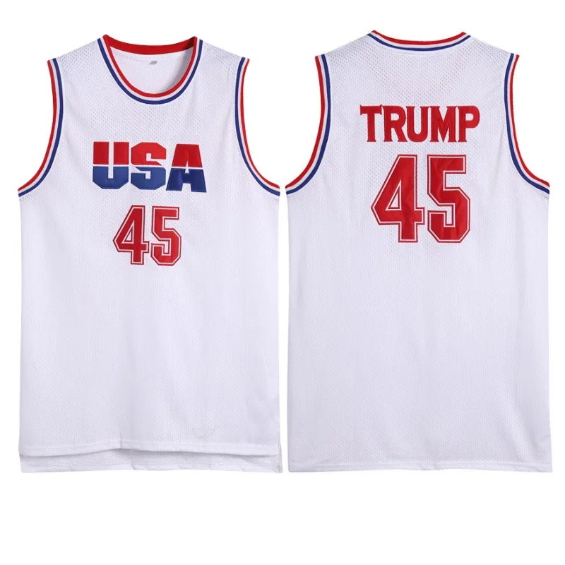 США Трамп #45 Баскетбольная Джерси Спортивная рубашка белые топы Быстросохнущий