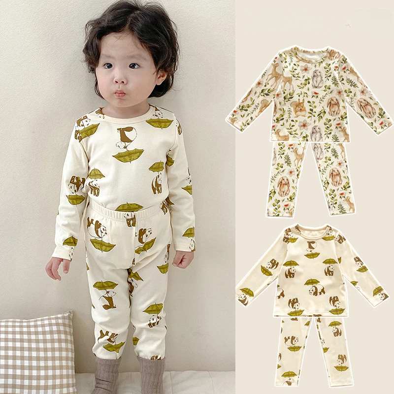 

2023 Autumn New Baby Boys Girls Pajama Set Kids Cute Toddler Snug Fit Pattern Design Pjs Cotton Sleepwear