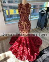 elegant red wine sequin mermaid prom dresses o neck african black girls evening gowns long 2022 for party dress
