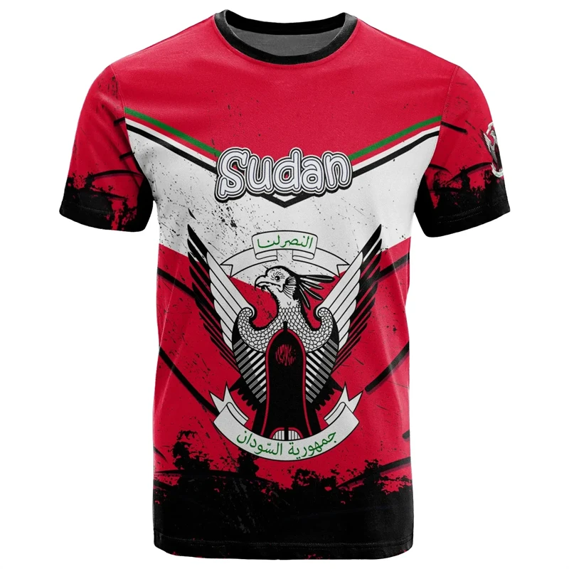 Sudan Coat Of Arms Pattern 3d Printed T-shirt For Men Street Outdoor Casual Tee Shirts O-neck Short Sleeves Oversized Tees Top