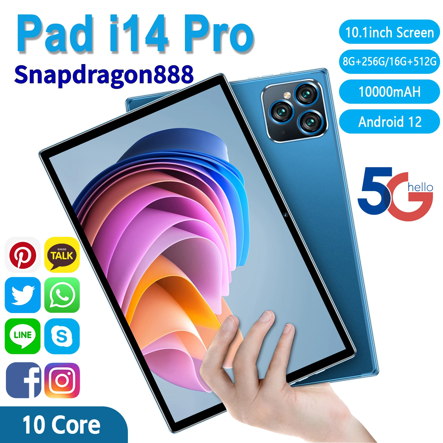 

New Tablet Android i14 Pad Pro 16G+512G 10.1Inch New Tablette 5G Dual SIM Card or WIFI Google Play PC Tablet Kids for Study Work