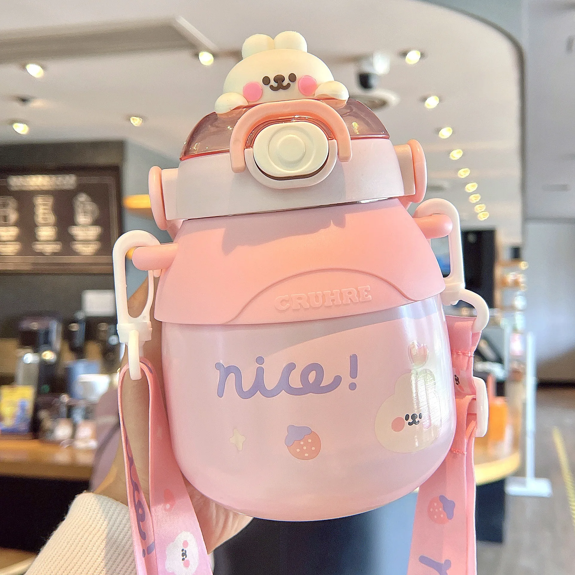 

Thermal Cups Large Capacity Stainless Steel Children'S Drink Bottle Handle Cover Straw Water Bottle Keeps Cold And Heat