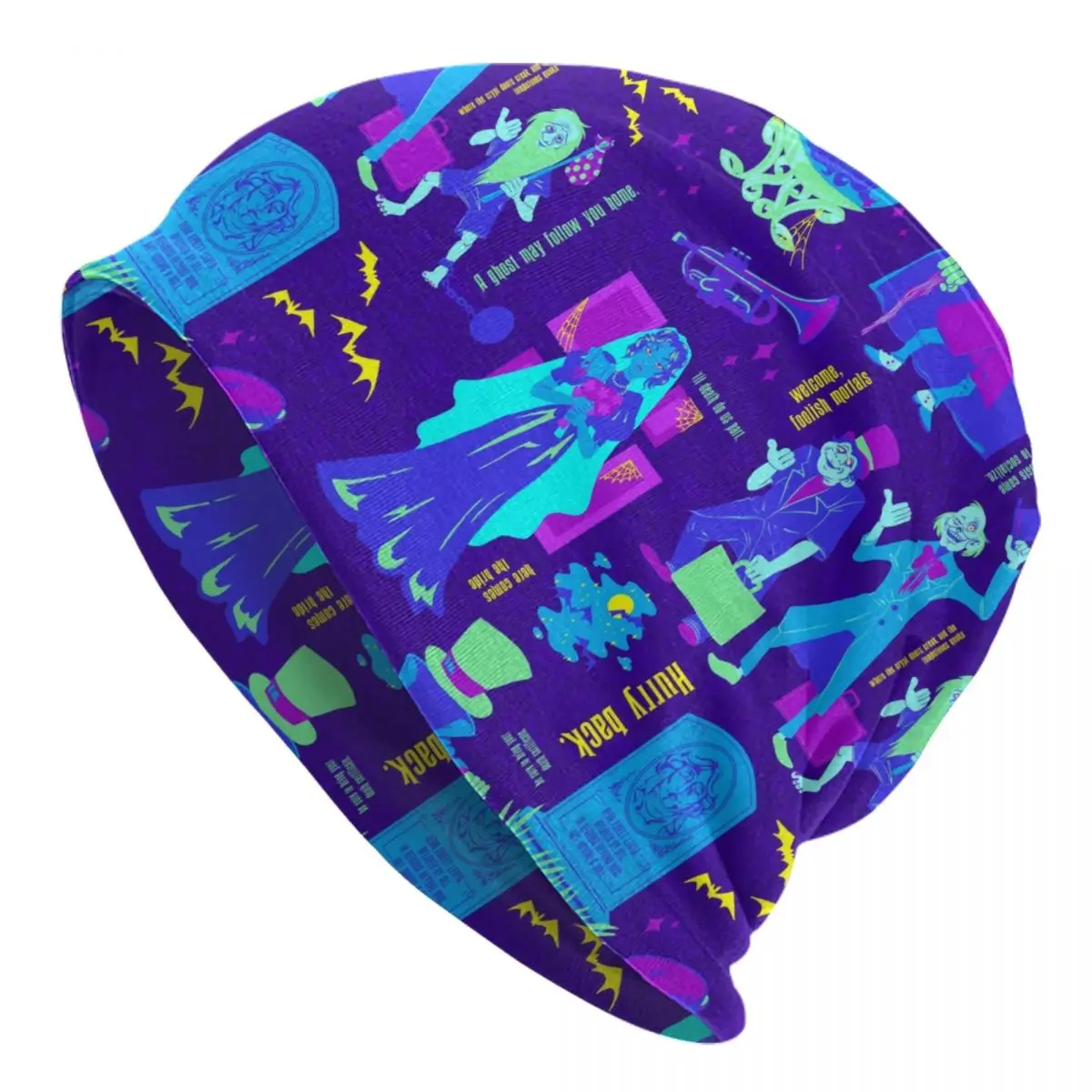 

Happy Haunts Skullies Beanies Caps Hip Hop Winter Warm Knit Hat Unisex Adult Haunted Mansion Grim Grinning Ghost Bonnet Hats