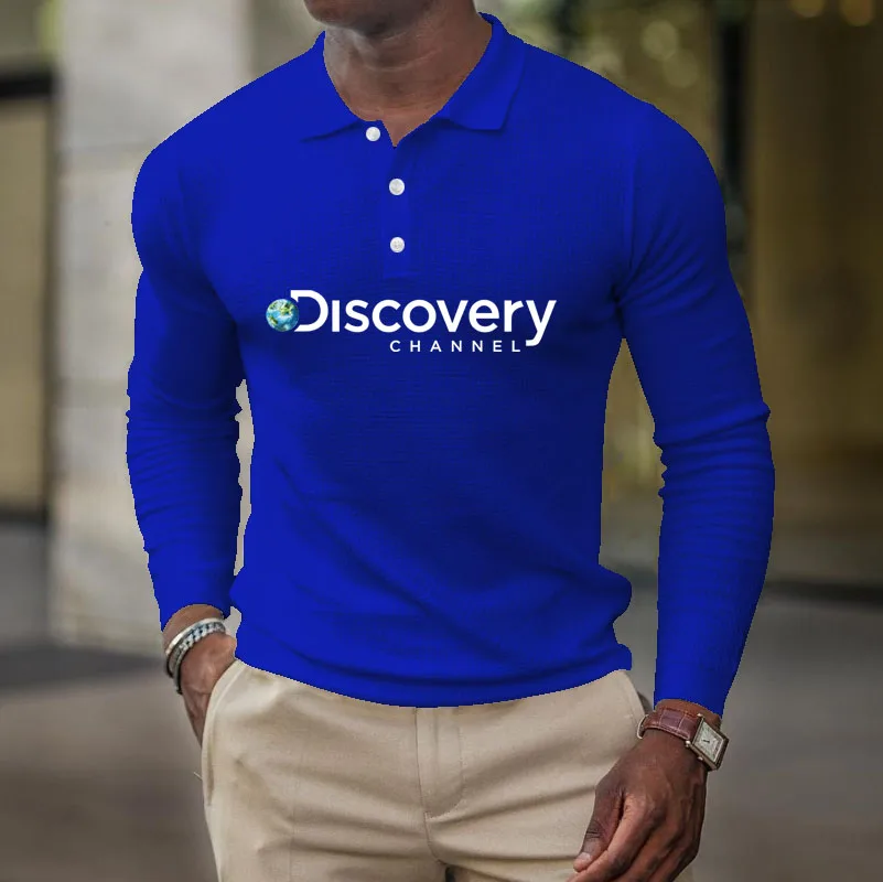 

Spring Autumn Men's Polo Shirt Sports Casual Long Sleeve Top Men Solid Color Fashion Printed Clothing