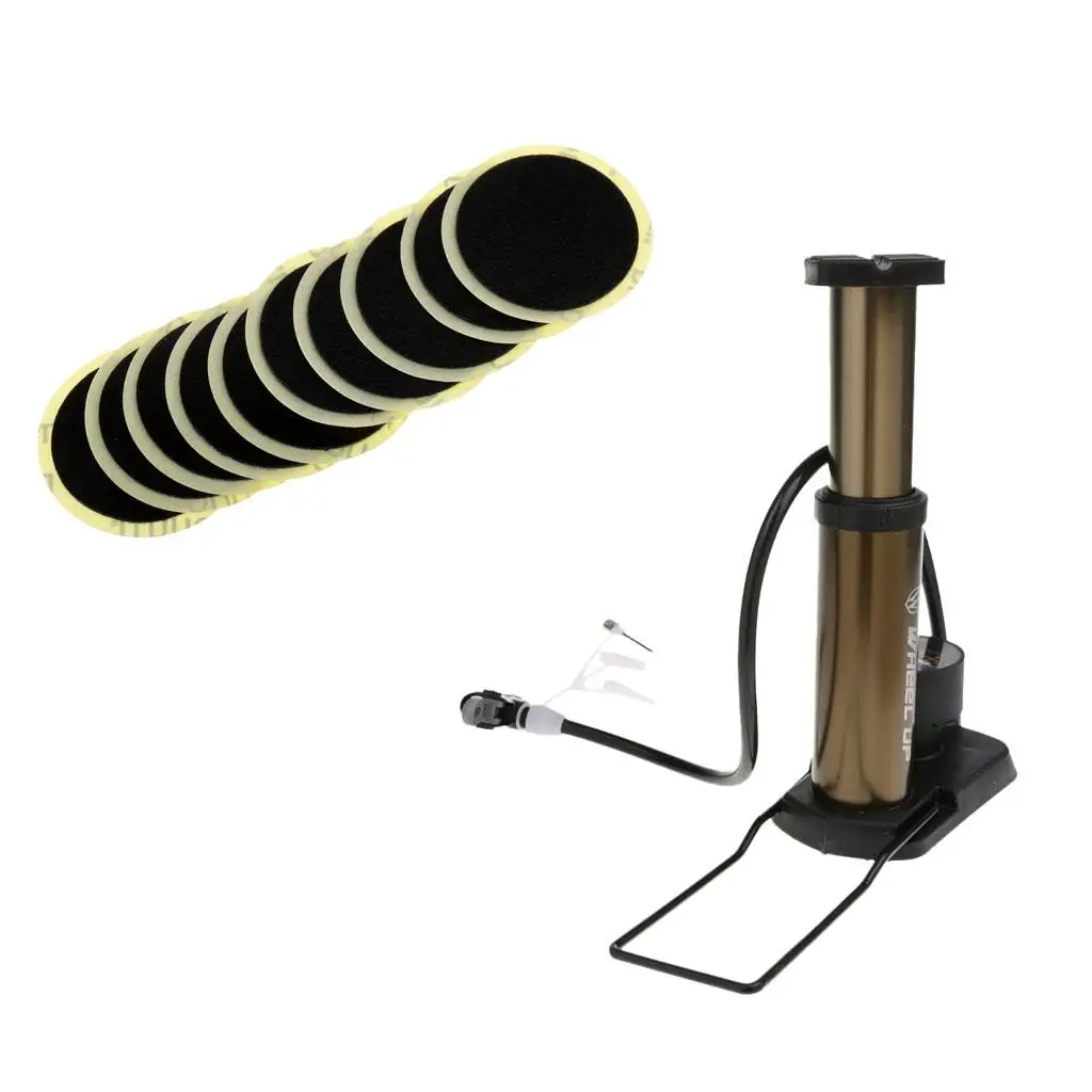 

Rubber Puncture Patches Bike Tire Tyre Tube Repair Patch Kit and Floor Pump