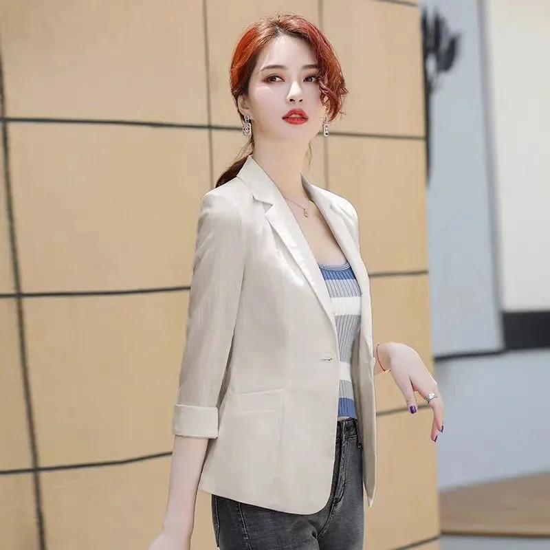 2023 New Spring Summer Korean Fashion Women Blazer Coats Three Quarter Sleeve Slim Casual Jacket Female Suit Outwear Ladies Tops
