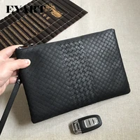 mens envelope package genuine leather hand woven clutch large capacity card slot tablet fashion all match luxury high quality