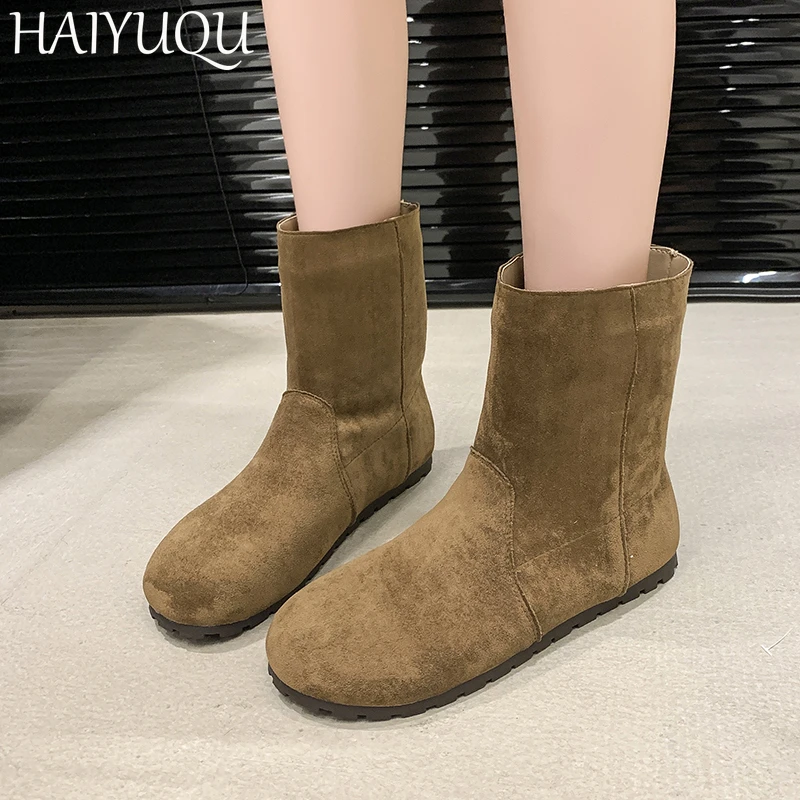 Женские замшевые ботильоны на плоской подошве зимние дизайнерские ботинки