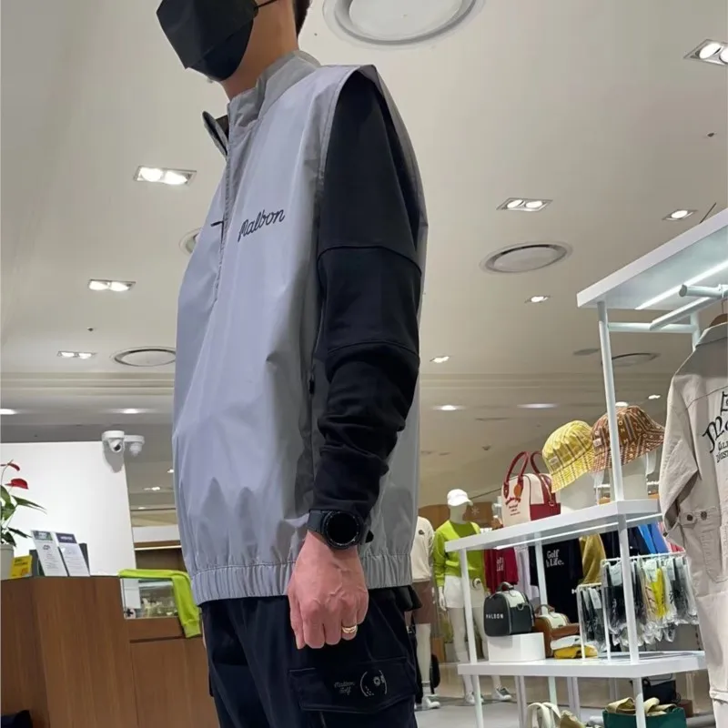 Men's Lightweight Golf Vest Sleeveless Softshell Jacket Windproof Outerwear Vest for Travel Running Hiking