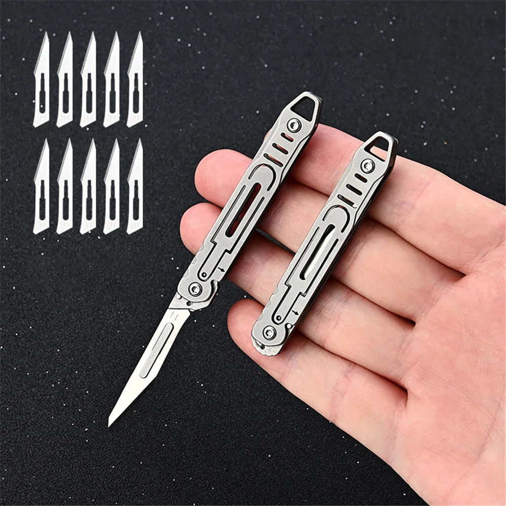 

Machinery Stainless Steel Folding Scalpel Medical Folding Knife EDC Outdoor Unpacking Pocket Knife with 10pcs Replaceable Blades