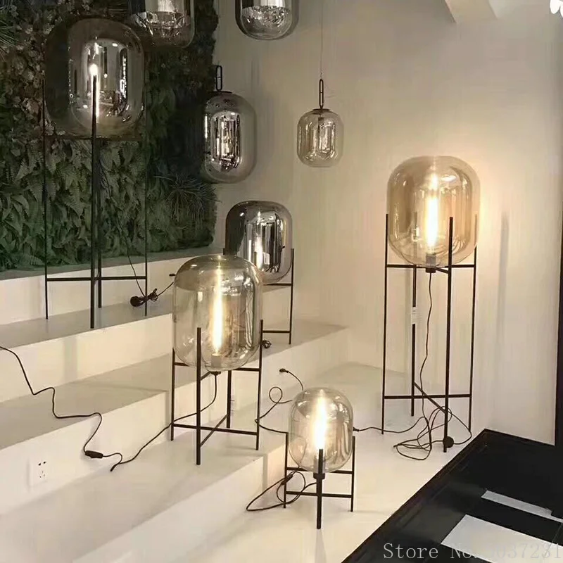 

Modern Smoke Gray Glass Table Lamp Industrial Four Tripod Lamp Living Room Bedroom Home Deco Wax Gourd Floor Lighting Fixtures