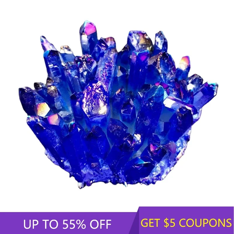 

Natural Quartz Crystal Cluster Geode VUG Healing Titanium Bismuth Electroplated Blue Stone Mineral Specimen Home Decoration Gift