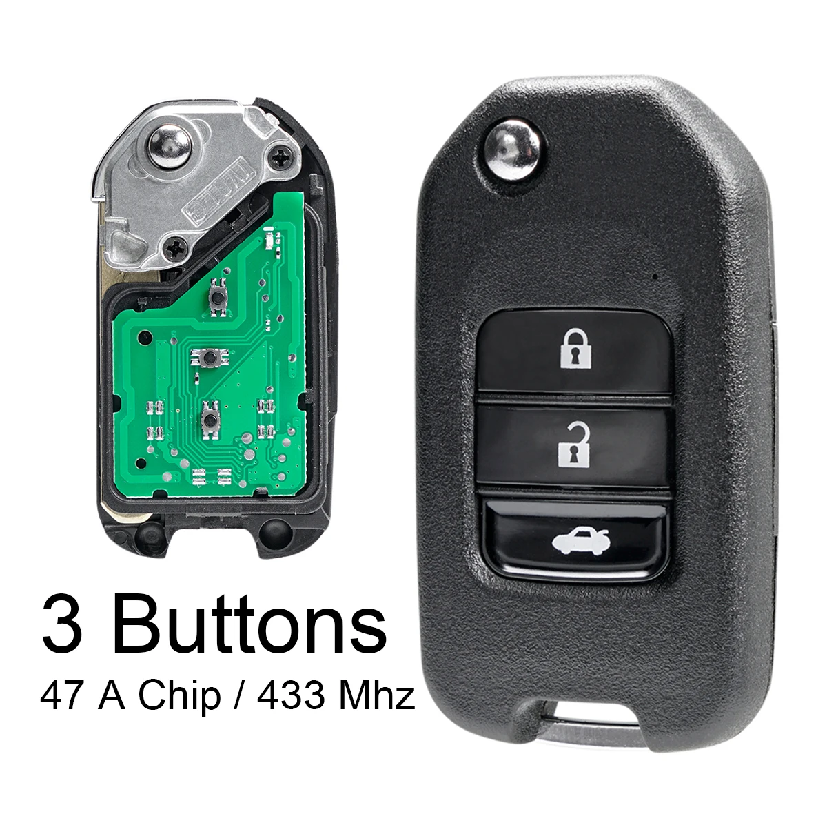 

433Mhz 3 Buttons Car Remote Key with Electronic 47 A Chip Fit for Honda