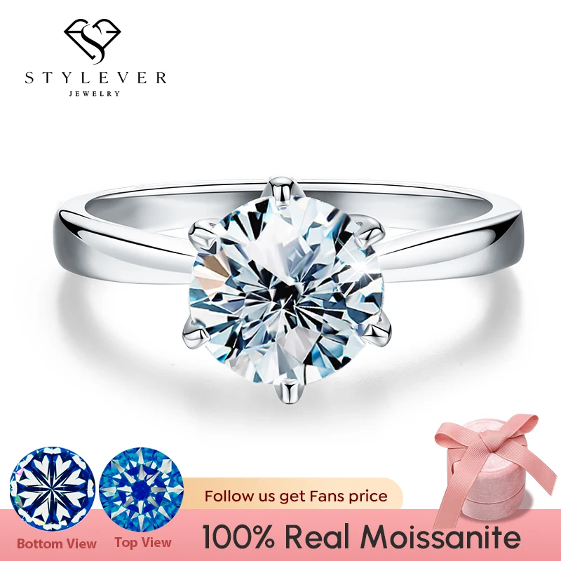 Купи Stylever 0.5ct 1ct Real Moissanite Ring Engagement Wedding Diamond Rings for Women 925 Sterling Silver Luxury Quality Jewelry за 1,294 рублей в магазине AliExpress