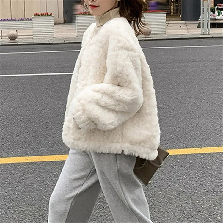Solid Color Faux Fur Coat for Women's 2022 Autumn Winter Fashion Korean Loose Long Sleeve Overcoat Casual Short Jackets Clothing