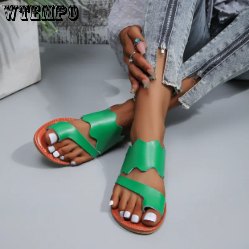 WTEMPO Ladies Shoes Hot Sale Set of Toes Women Slipper Summer Roman Solid Color Female Casual Beach Flip Flops Flat Dropshipping