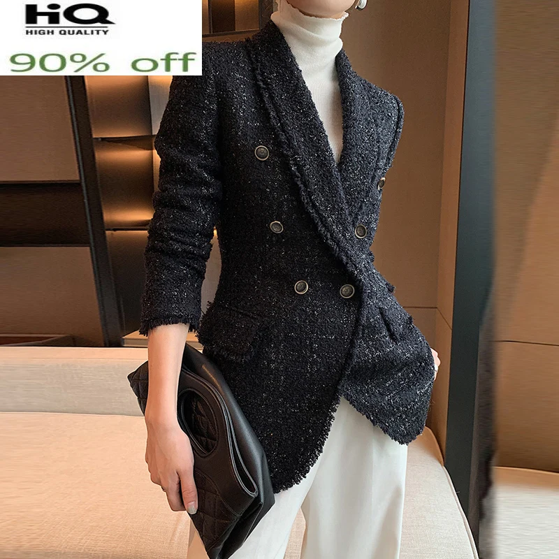 

tweed Black jacket Women's Spring/Autumn New Style Elegant All-match Long Sleeve Outdoor Coat One-Piece