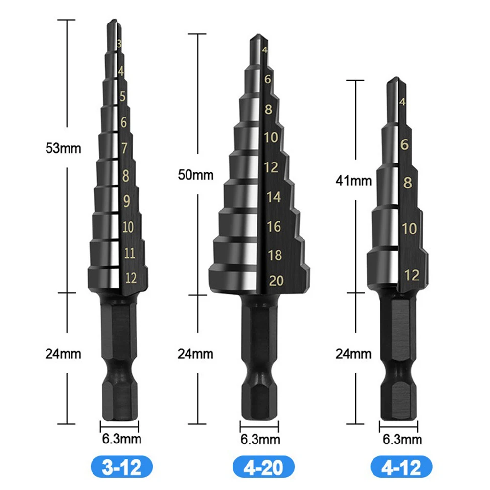 

4PCS 3-12mm 4-12mm 4-20mm Drill Bit Nitrogen Coated Straight Groove Step Drilling Power Tools For Wood Metal Hole Cutter
