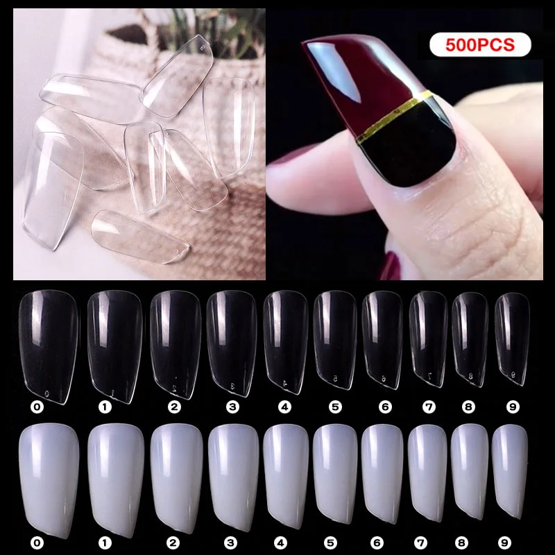 

500PCS Nail Tips Oblique Lipstick Nail Fake Nail Manicure Nail Piece No Trace Full Paste Milky White Transparent False Nails