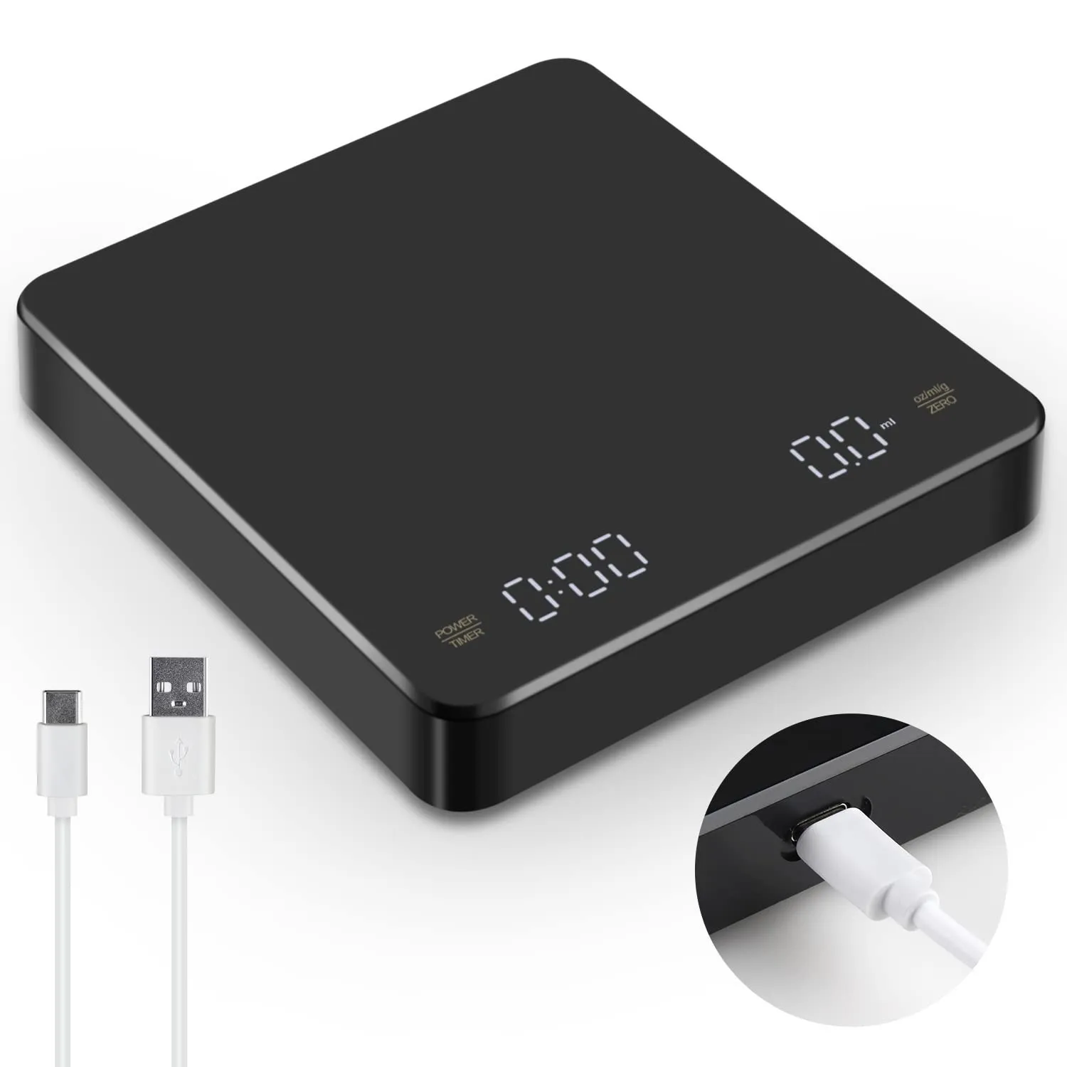 

Intelligent Hand Brewed Coffee Electronic Scale Timing Kitchen Scale Black 5kg Household Food Baking Scale Charging Model