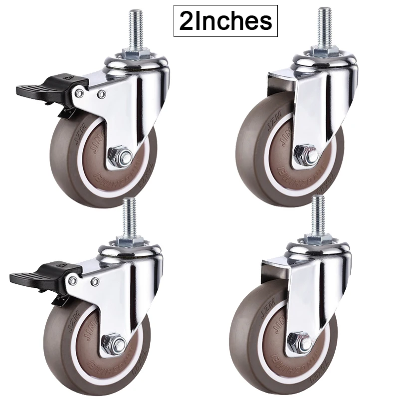 

4PCS 2'' Rubber Silent Universal Furniture Casters Table/Flower Stand/Shopping Cart/Equipment Wheels w Brake/No Brake Load 150KG