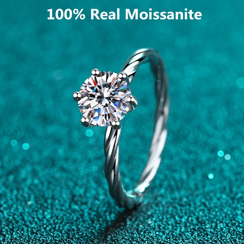 

1.0 Carat Moissanite Diamond Ring Sterling Silver Engagement Rings Brilliant Diamond Twisted Vine Wedding Band Wedding Jewelry