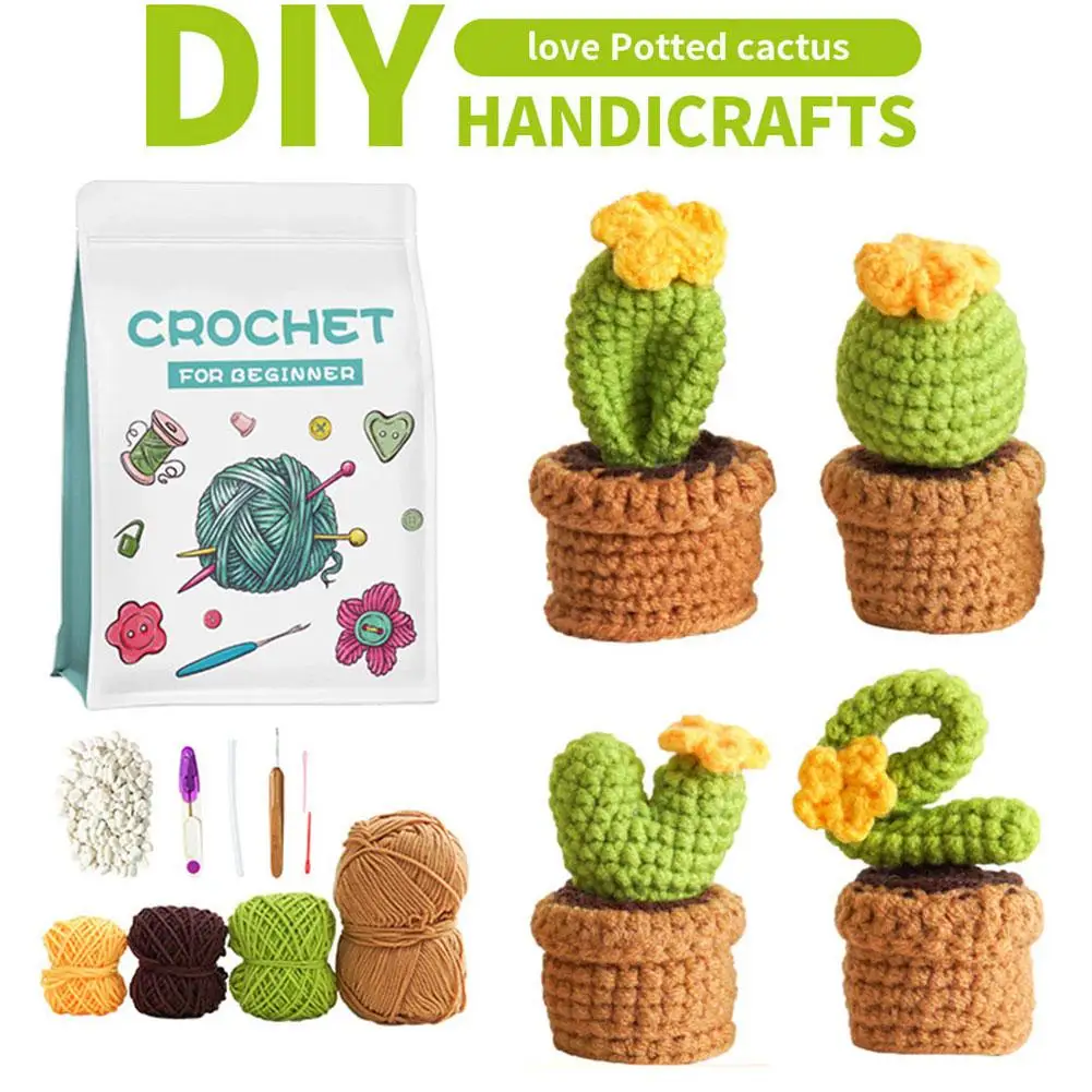 

Woven DIY Material Wrapped With Green Plant Potted Wool Crochet Ornaments Crochet Kit For Knitting Enthusiast B7T8