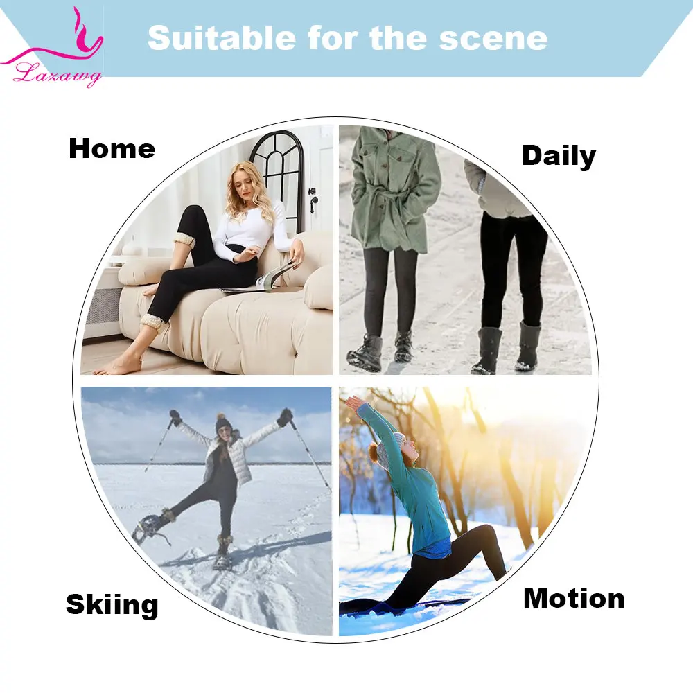LAZAWG Winter Warm Thicken Leggings for Women Winter High Waist Trousers Slimming Black Grey Thermal Pants Daily Wear Softable