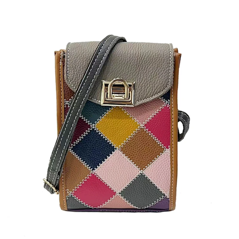 Annmouler Fashion Women Shoulder Bag Genuine Leather Messenger Bag Cow Leather Patchwork Phone Bag Colorful Crossbody Bag