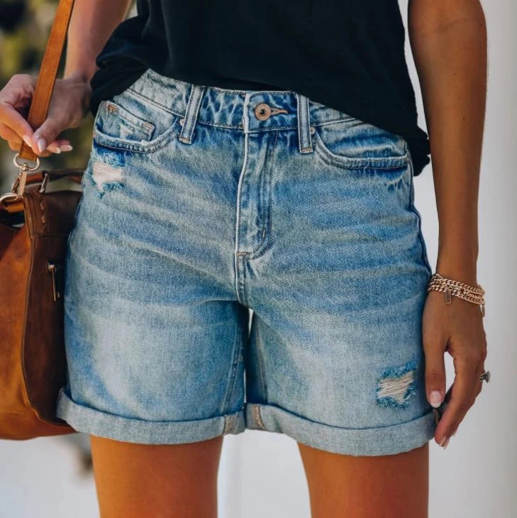 2023 Summer Fashion Street Style Frayed Denim Shorts Ladies Jeans Women's Clothing
