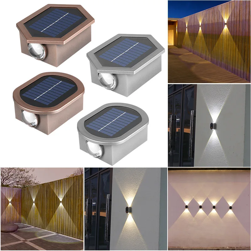 

LED Solar Wall Lamp UP and Down Illuminate Patio Night Lights Outdoor IP65 Waterproof for Garden Courtyard Balcony Yard Decor