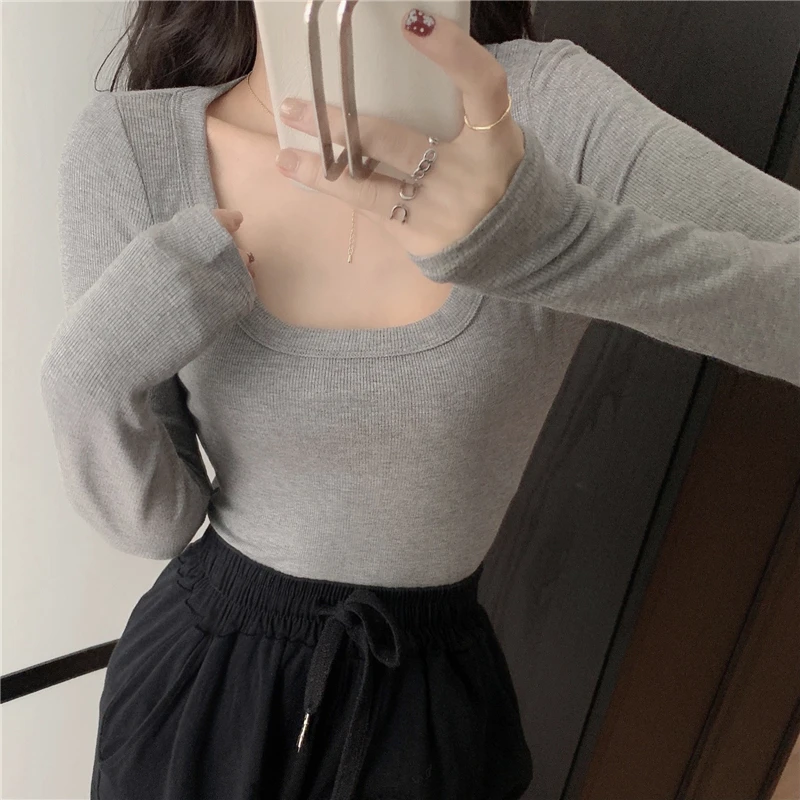 

WW1303 Solid color bottoming shirt women's new self-cultivation clothes inside the collarbone long-sleeved t-shirt