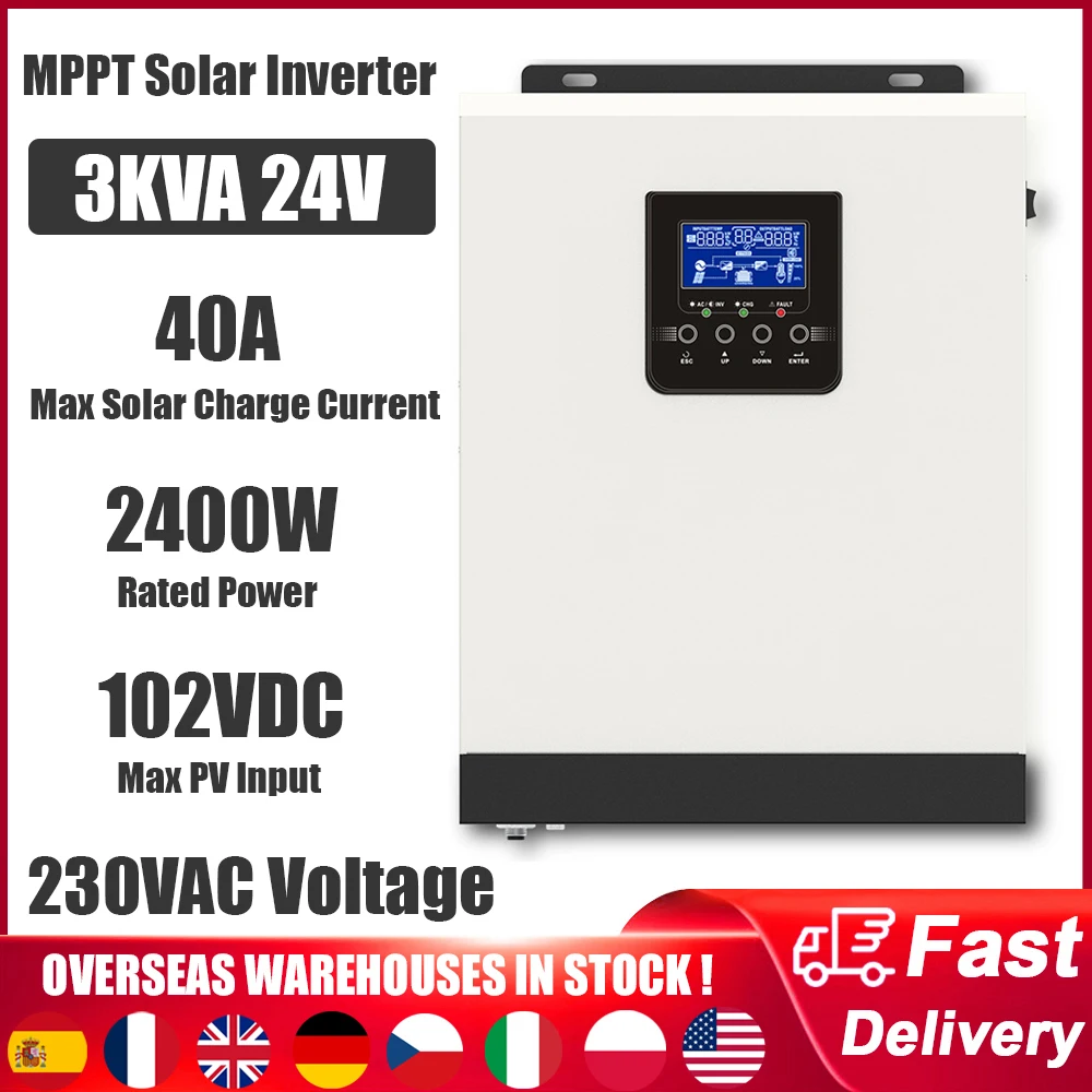 

Гибридный солнечный инвертор 3000VA 2400W Pure Sinewave DC 24V AC 220V инвертор солнечной установки Встроенный MPPT 40A Солнечный контроллер зарядное устройств...