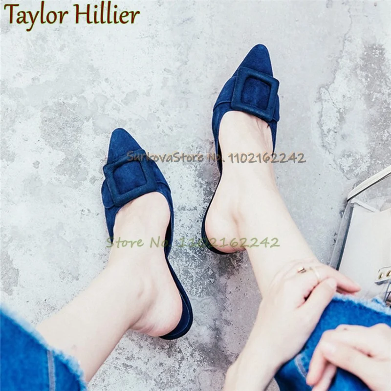 Замшевые тапочки на низком каблуке в стиле ретро неглубокие сандалии с острым