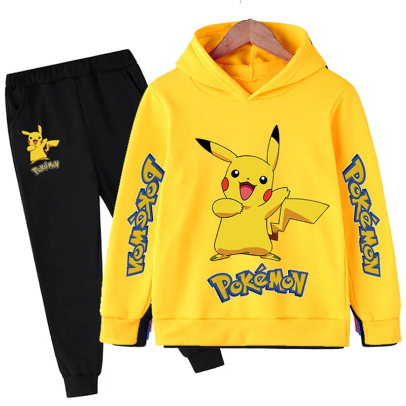 

2022Children Boys Pikachu Clothing Set Autumn Children Cartoon Hoodies Tops+Long Pants 2PCS Suit Kids Pokemon Outfits 4-14 Years