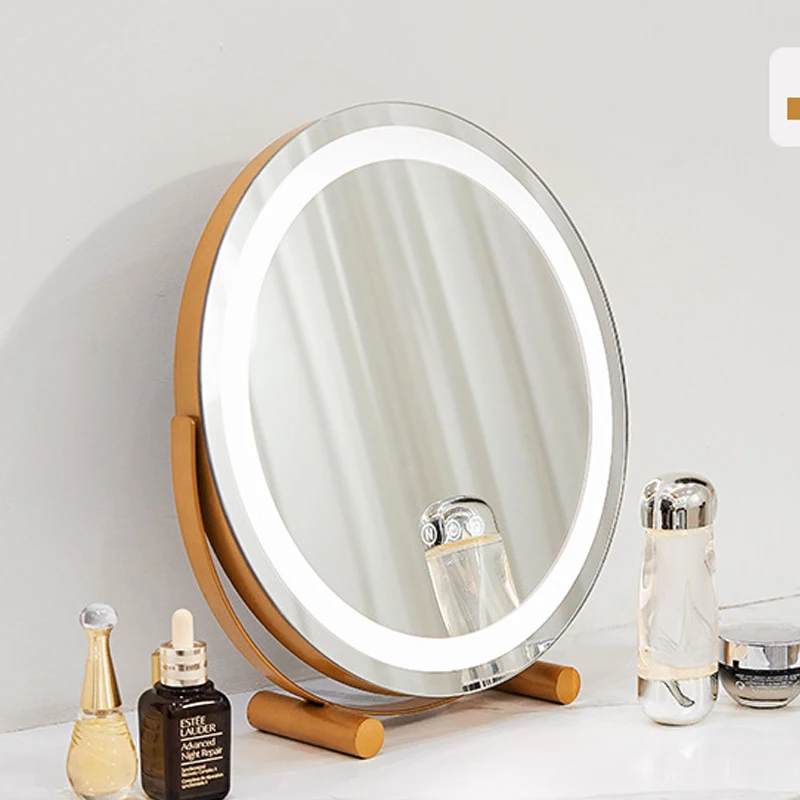 Makeup Mirror with Led Light Usb Charging Flexible Dressing Table round Vanity Mirror Portable Bedroom Decoration